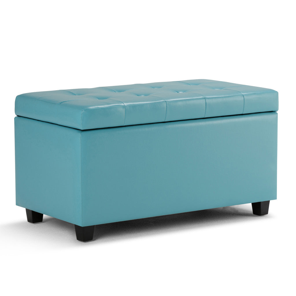 34" Light Blue And Dark Brown Tufted Ottoman With Storage