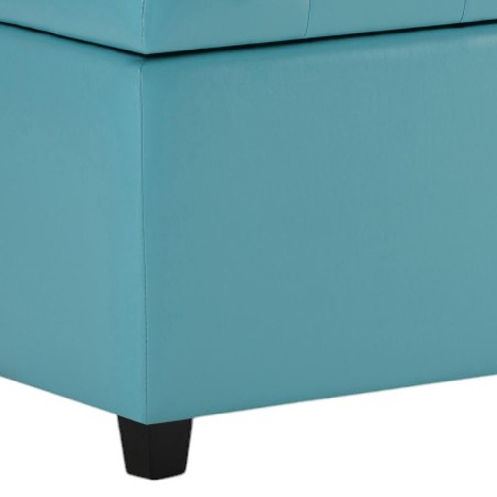 34" Light Blue And Dark Brown Tufted Ottoman With Storage