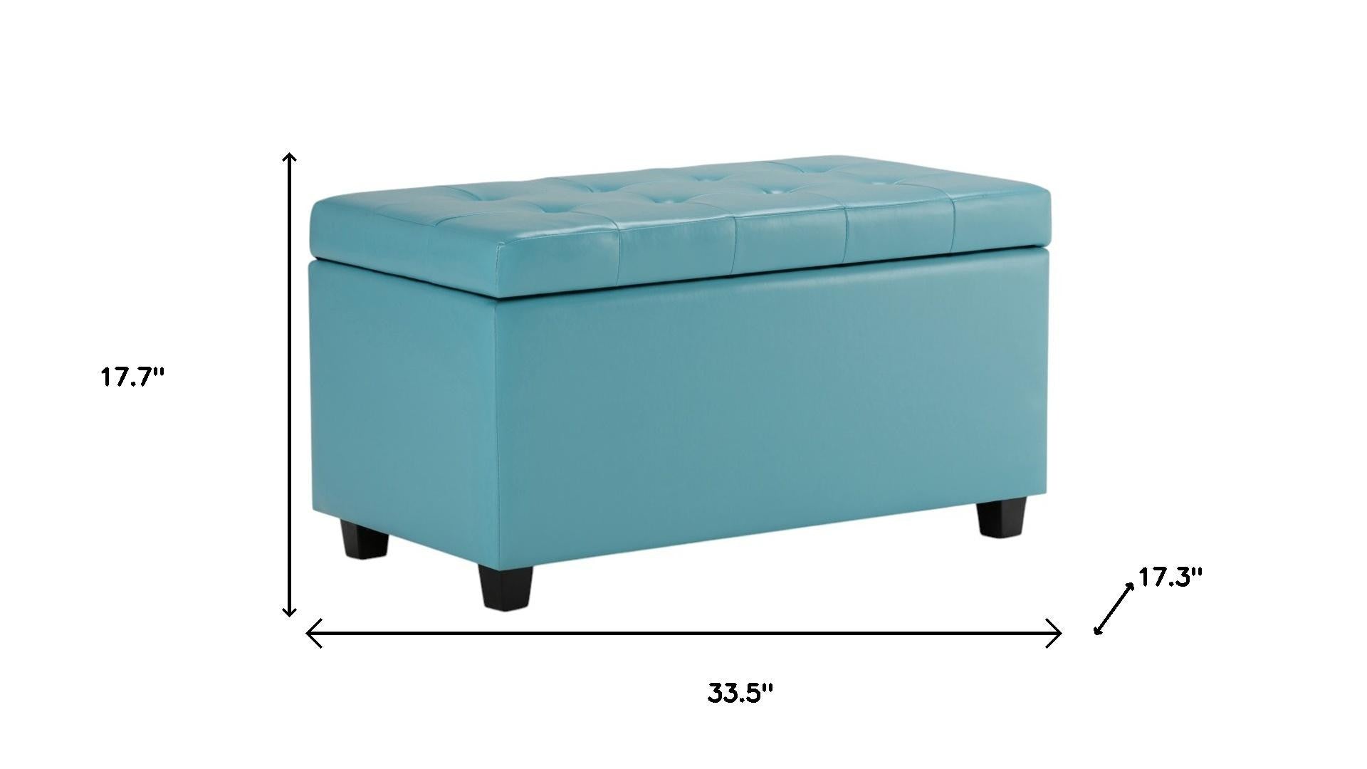 34" Light Blue And Dark Brown Tufted Ottoman With Storage