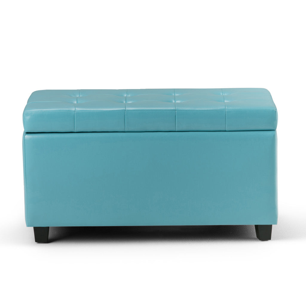 34" Light Blue And Dark Brown Tufted Ottoman With Storage