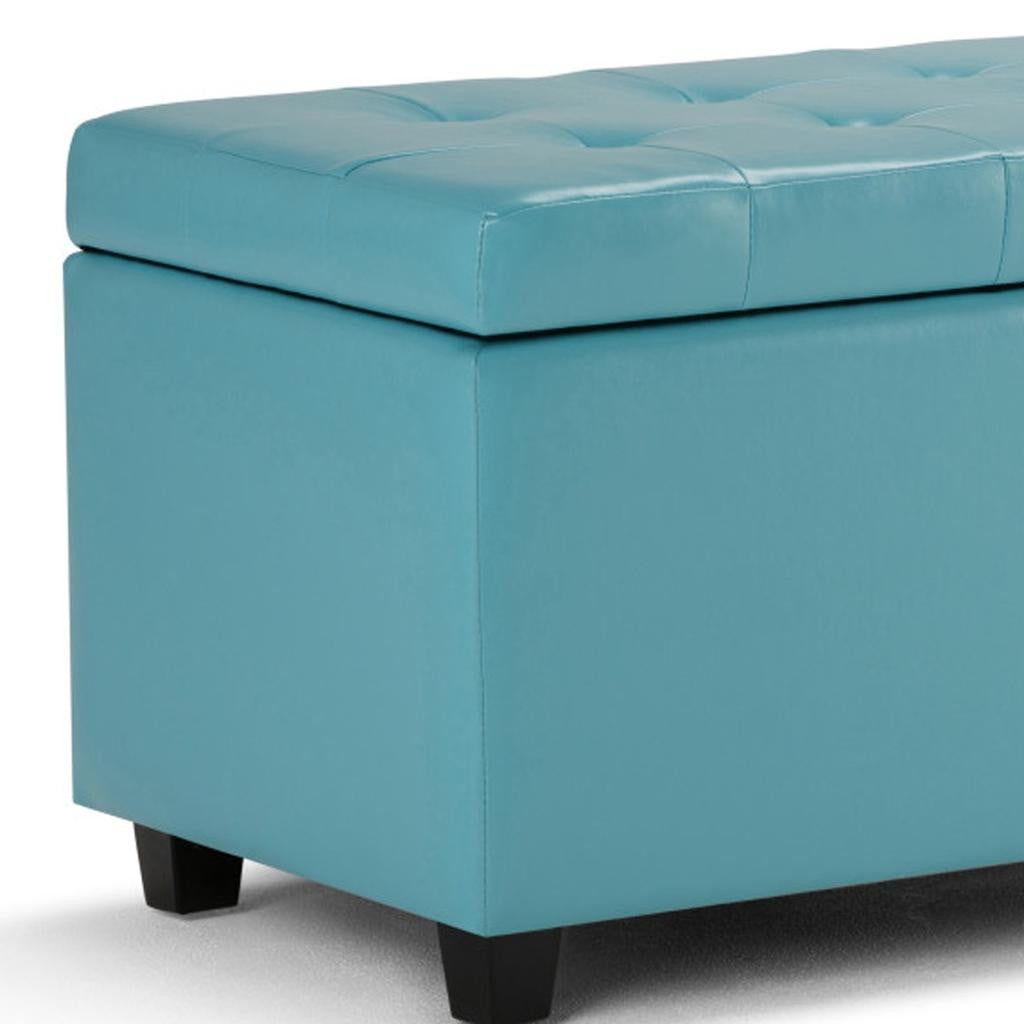 34" Light Blue And Dark Brown Tufted Ottoman With Storage