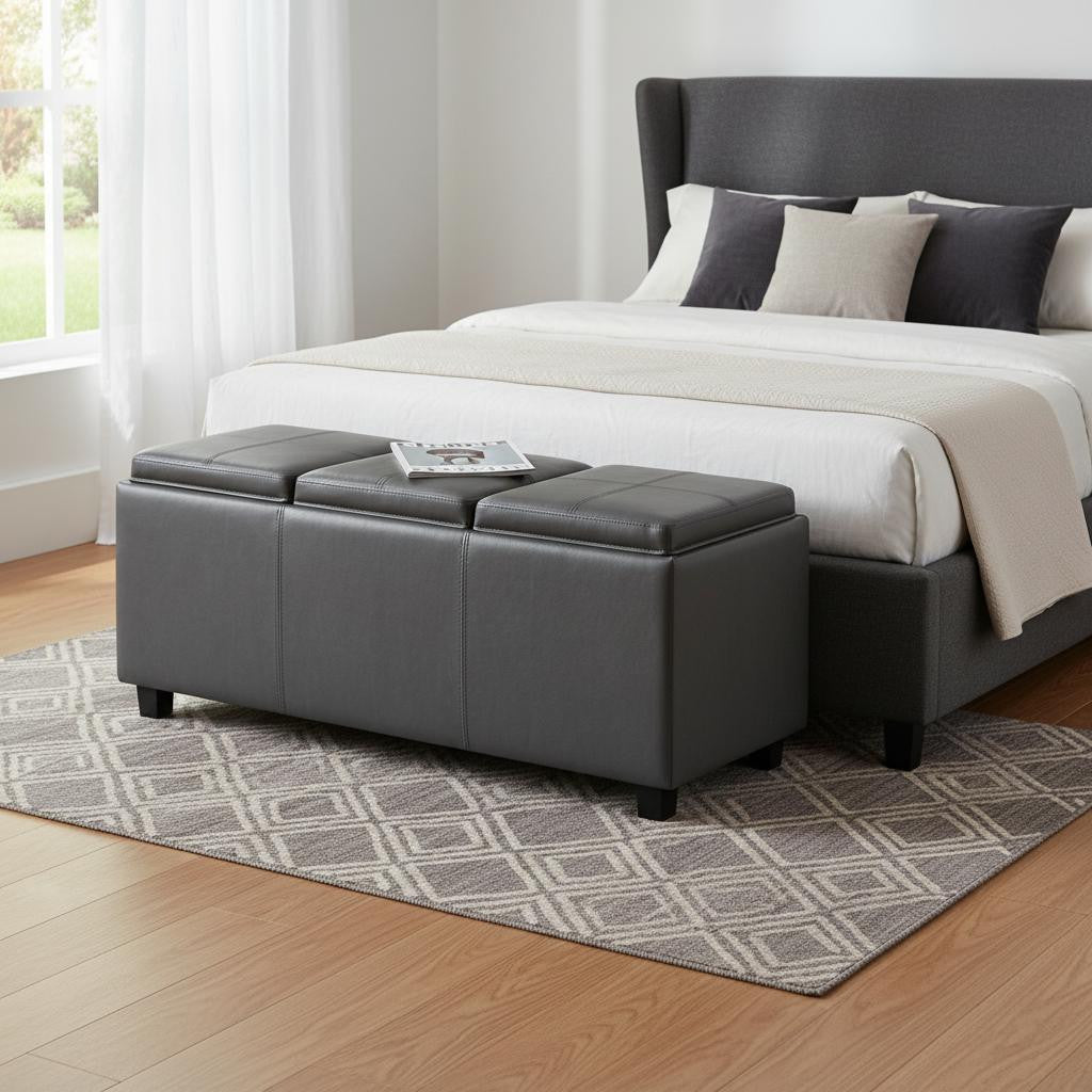 42" Stone And Dark Brown Ottoman With Storage