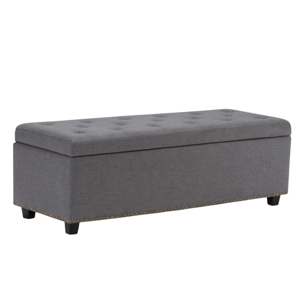 48" Slate Gray And Dark Brown Tufted Ottoman With Storage