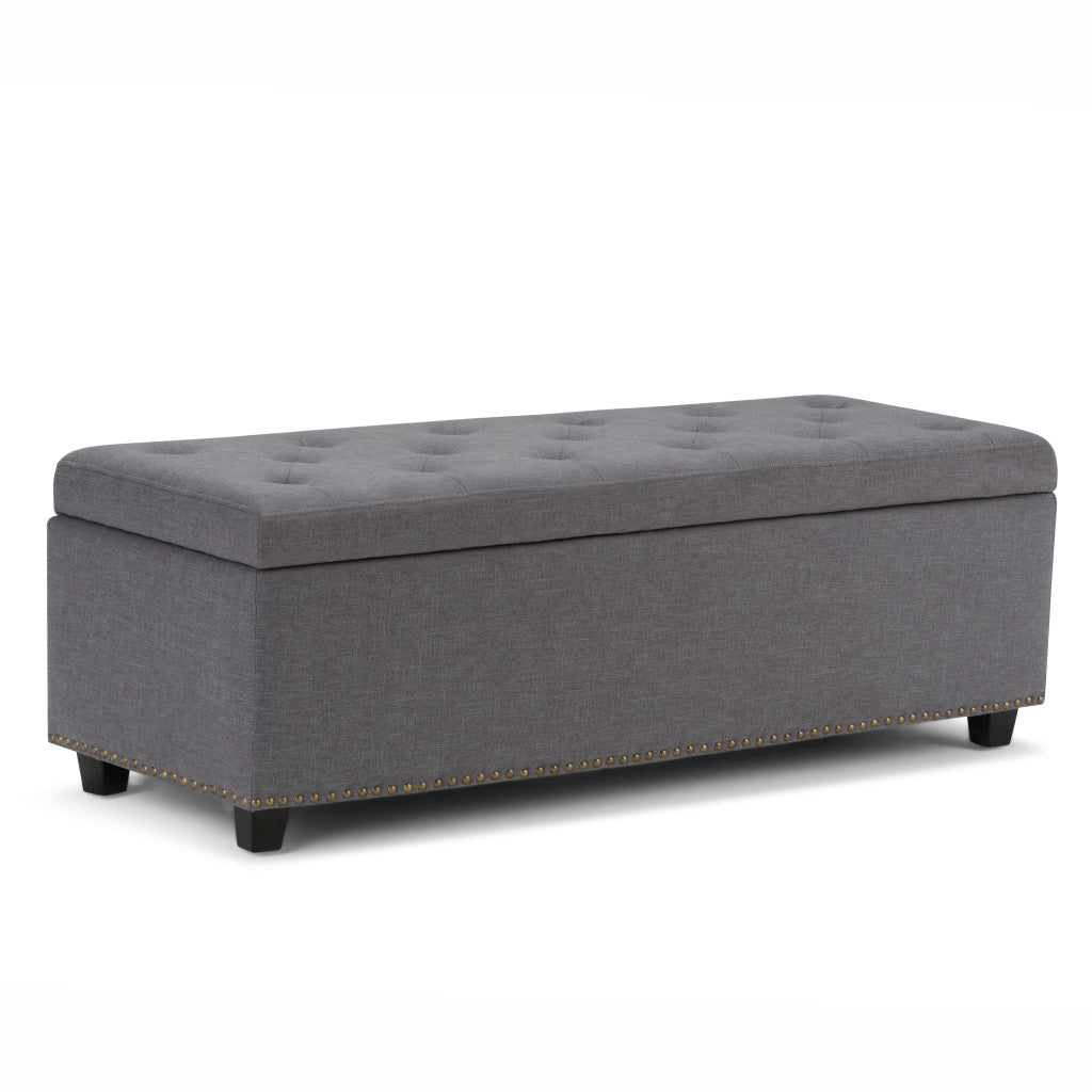 48" Slate Gray And Dark Brown Tufted Ottoman With Storage