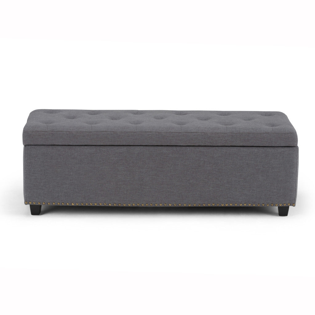 48" Slate Gray And Dark Brown Tufted Ottoman With Storage