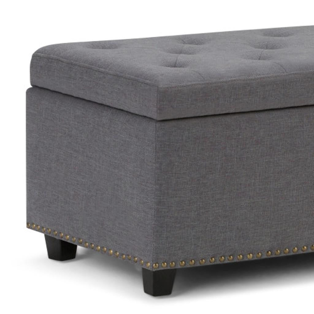 48" Slate Gray And Dark Brown Tufted Ottoman With Storage