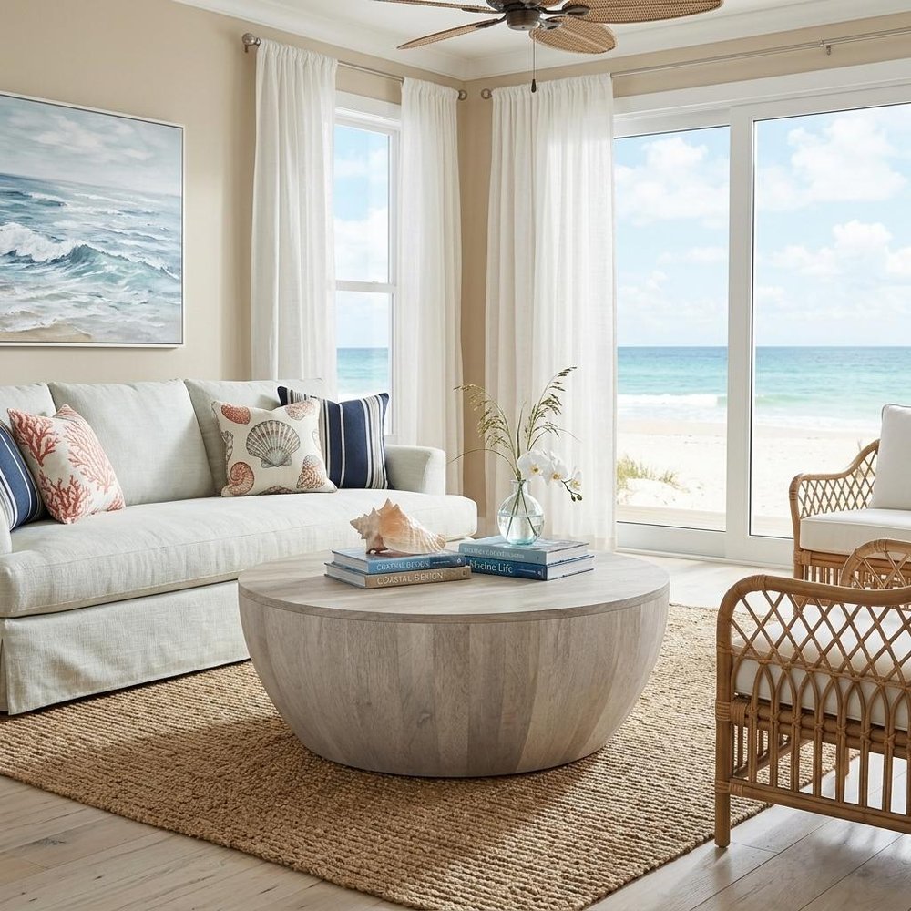 34" White Solid Wood Round Solid Coffee Table