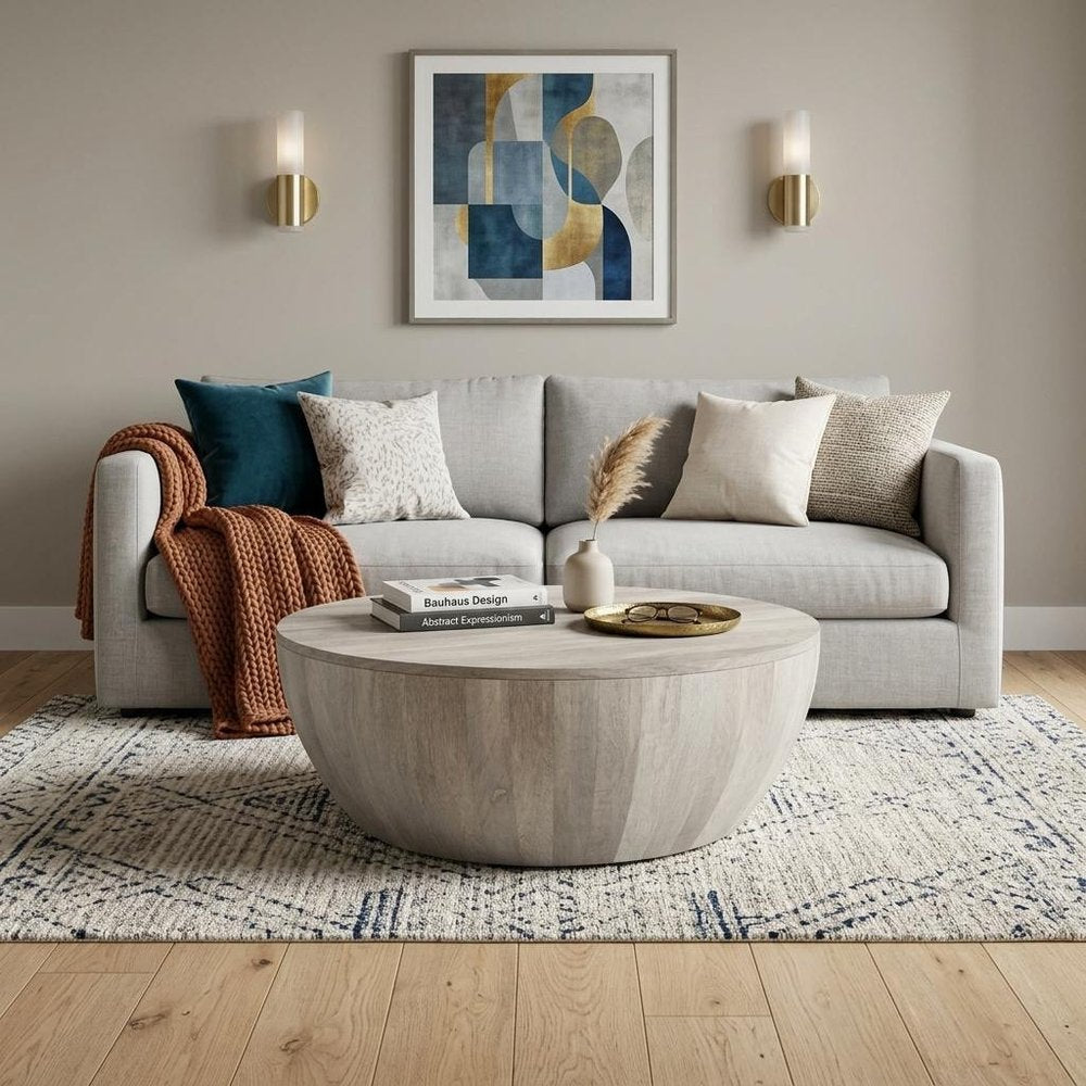 34" White Solid Wood Round Solid Coffee Table