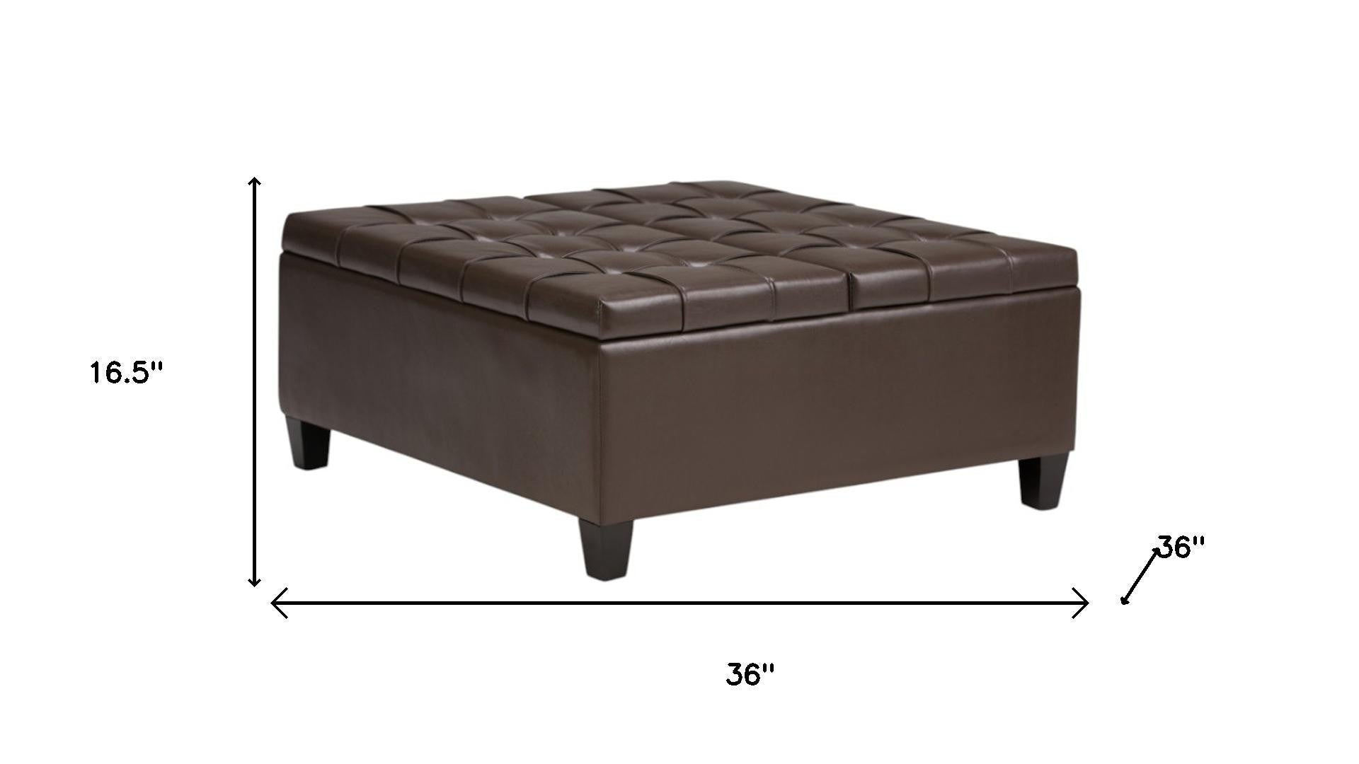 36" Chocolate And Espresso Faux Leather Tufted Ottoman With Storage