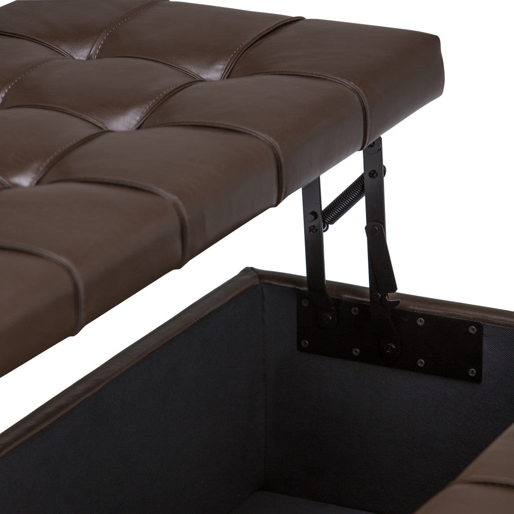 36" Chocolate And Espresso Faux Leather Tufted Ottoman With Storage