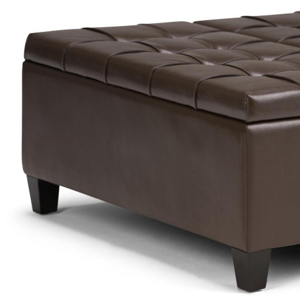 36" Chocolate And Espresso Faux Leather Tufted Ottoman With Storage