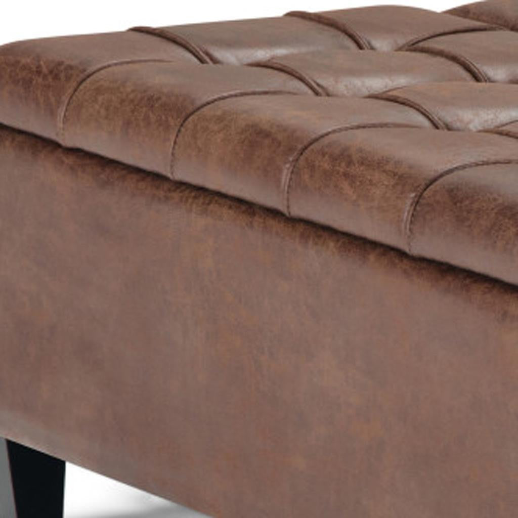 36" Umber And Espresso Faux Leather Tufted Ottoman With Storage