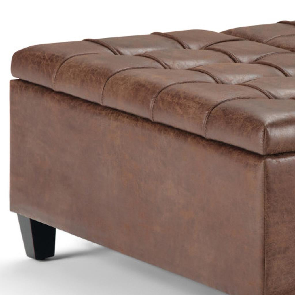 36" Umber And Espresso Faux Leather Tufted Ottoman With Storage
