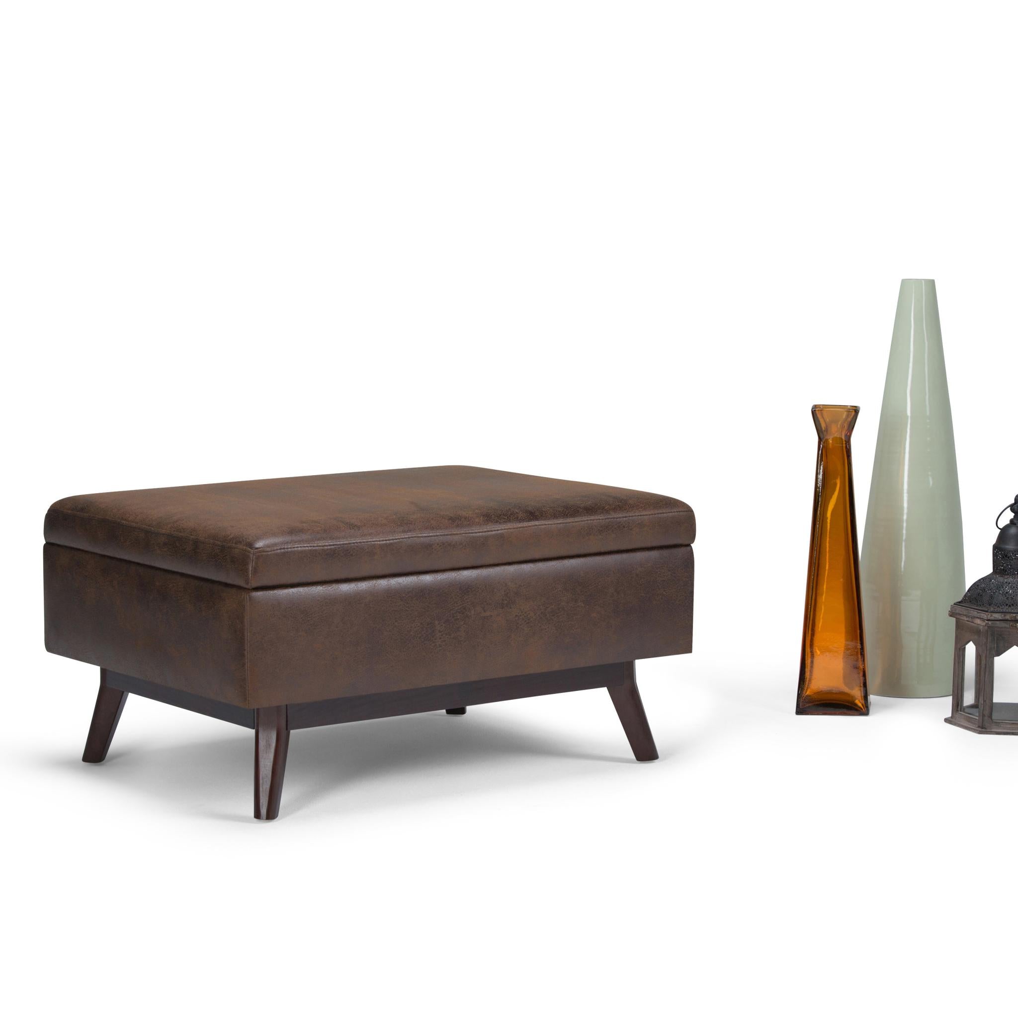 34" Chestnut And Brown Faux Leather Ottoman With Storage