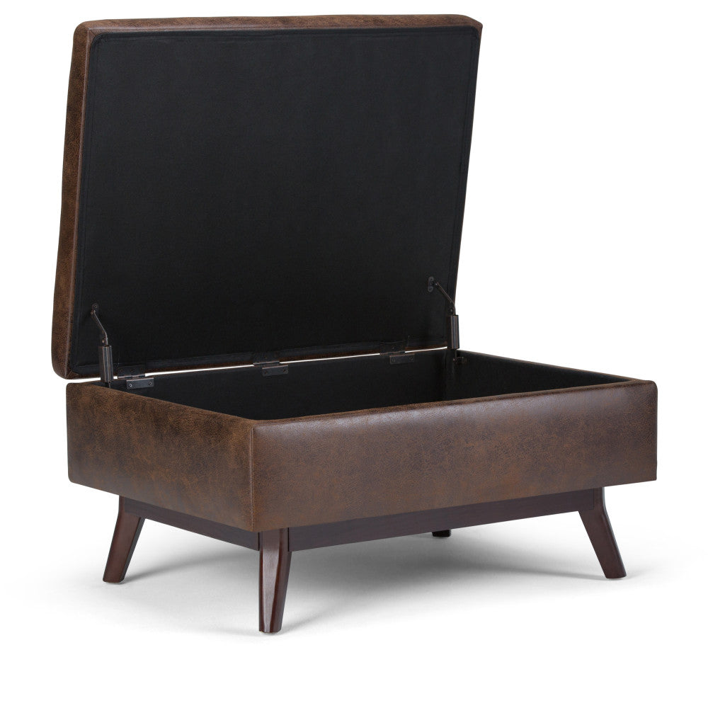 34" Chestnut And Brown Faux Leather Ottoman With Storage