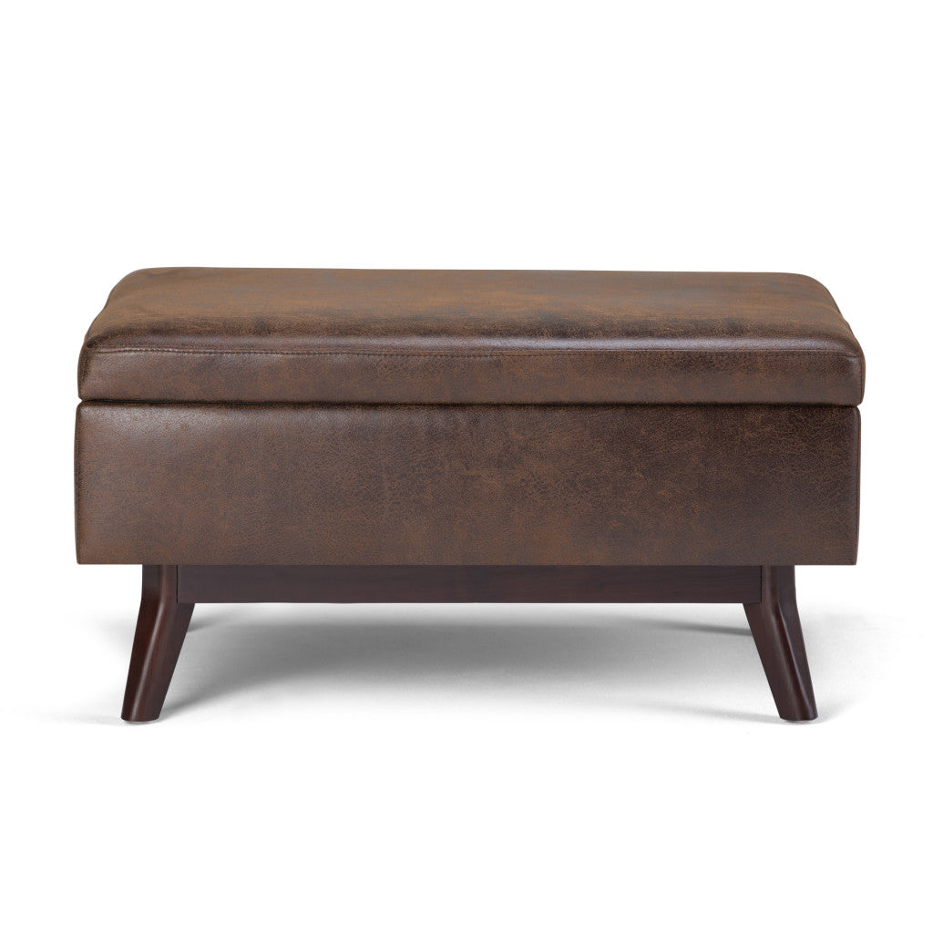 34" Chestnut And Brown Faux Leather Ottoman With Storage