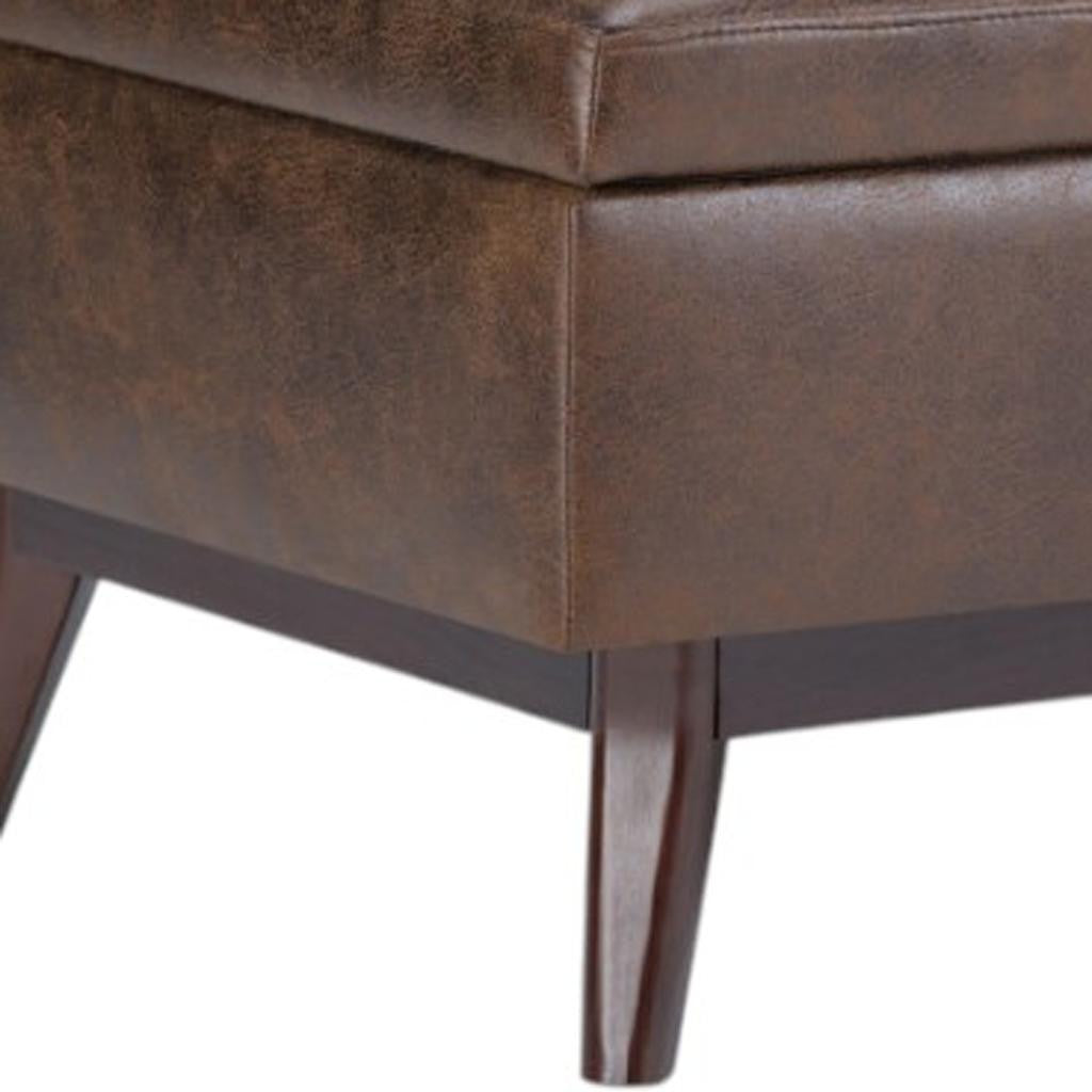 34" Chestnut And Brown Faux Leather Ottoman With Storage