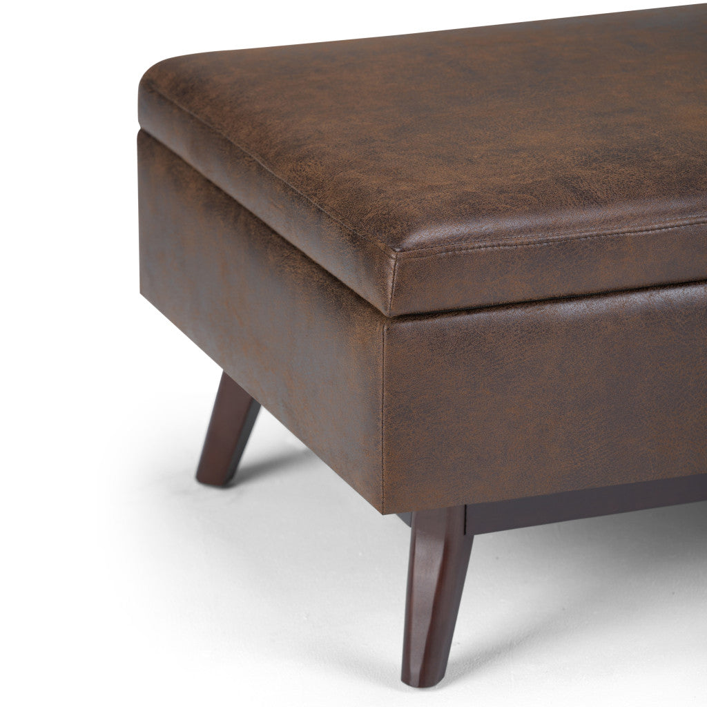 34" Chestnut And Brown Faux Leather Ottoman With Storage