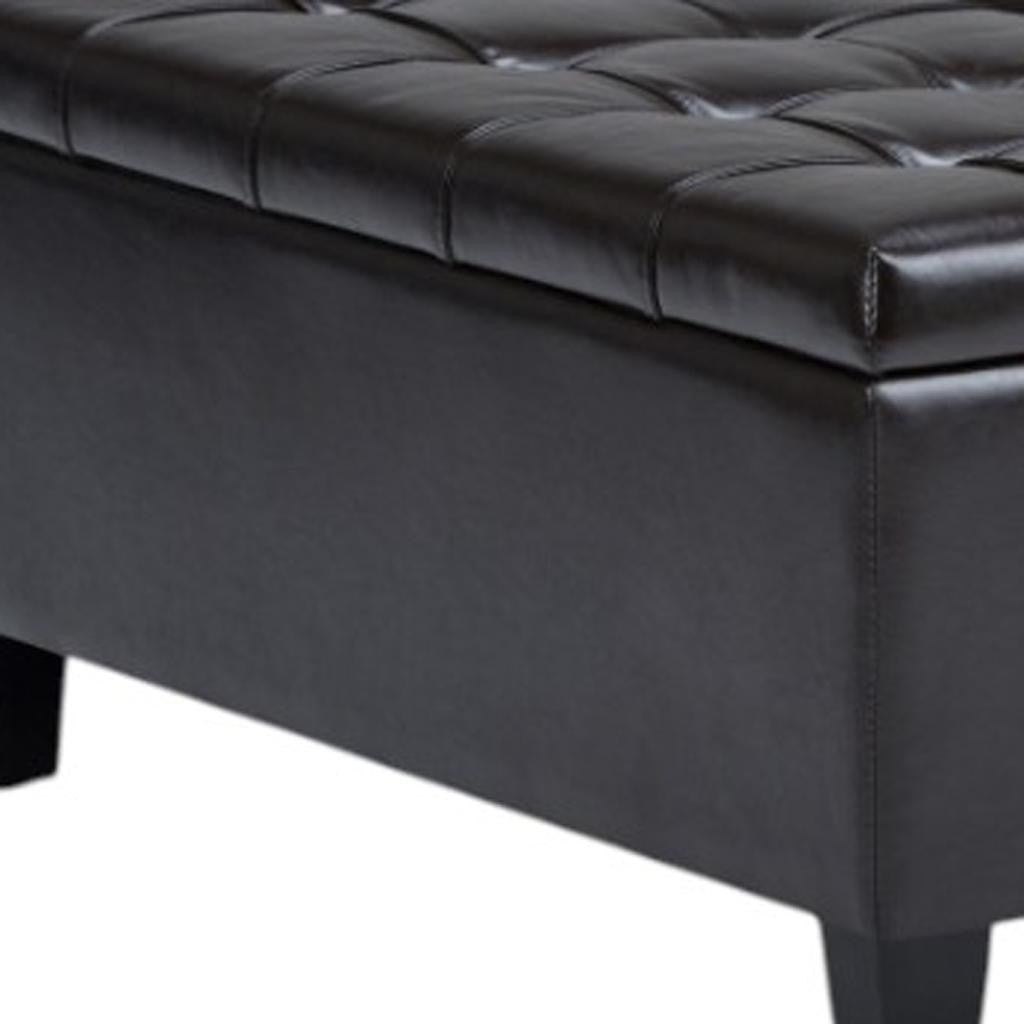 36" Brown And Espresso Faux Leather Tufted Ottoman With Storage