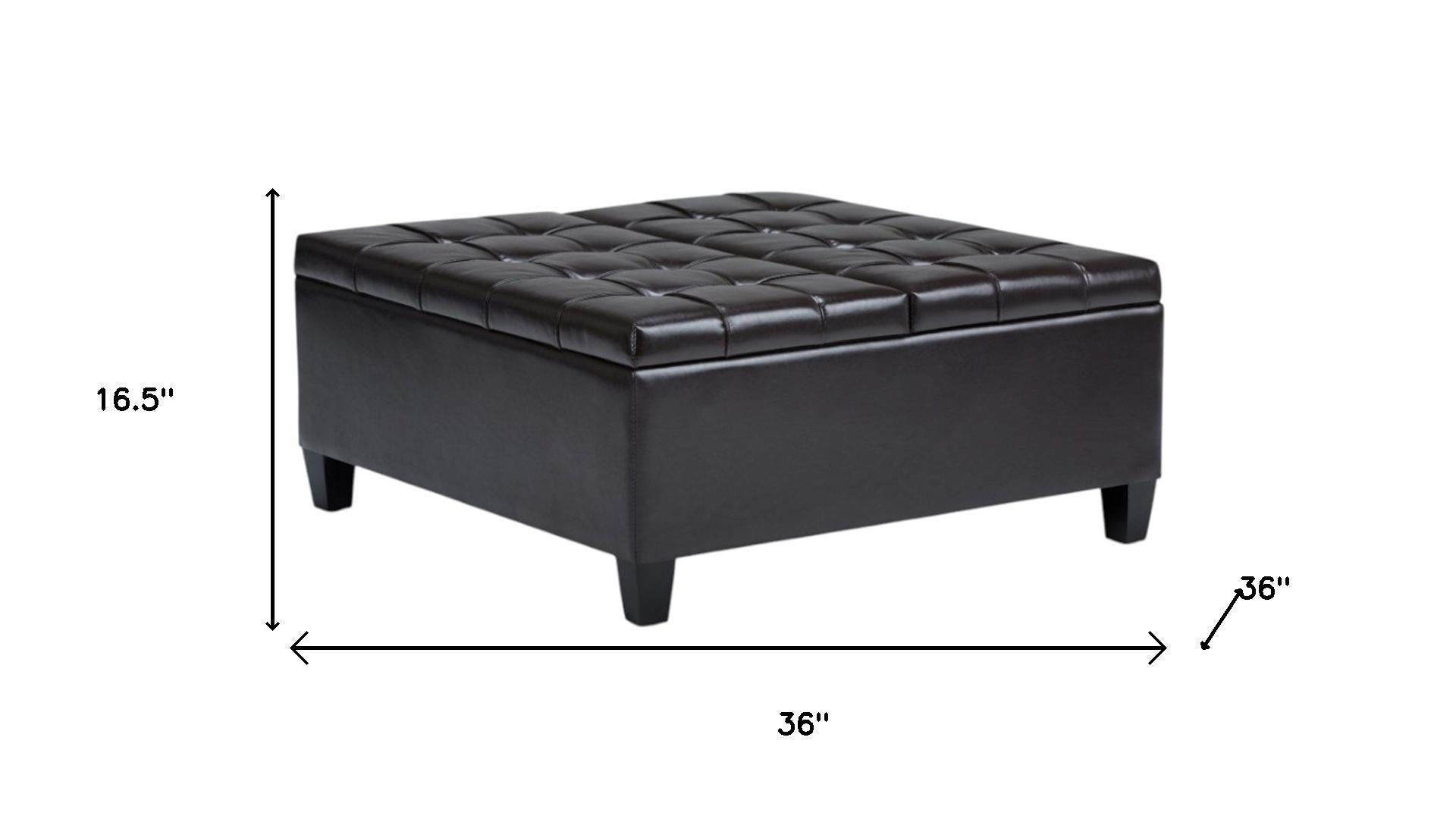 36" Brown And Espresso Faux Leather Tufted Ottoman With Storage
