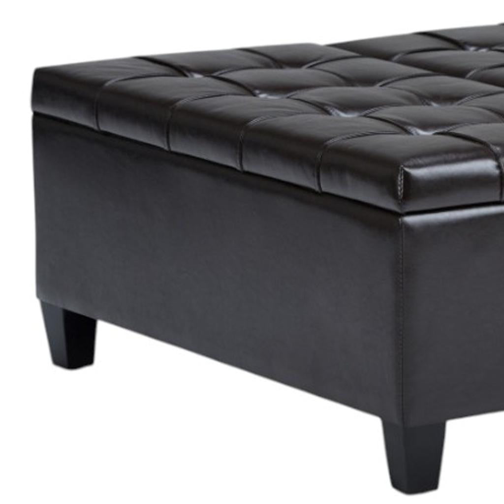 36" Brown And Espresso Faux Leather Tufted Ottoman With Storage