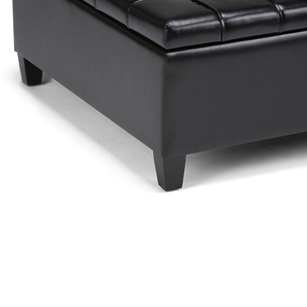 36" Black And Espresso Faux Leather Tufted Ottoman With Storage