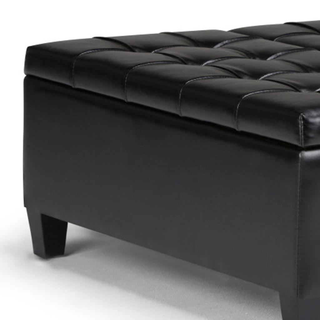 36" Black And Espresso Faux Leather Tufted Ottoman With Storage