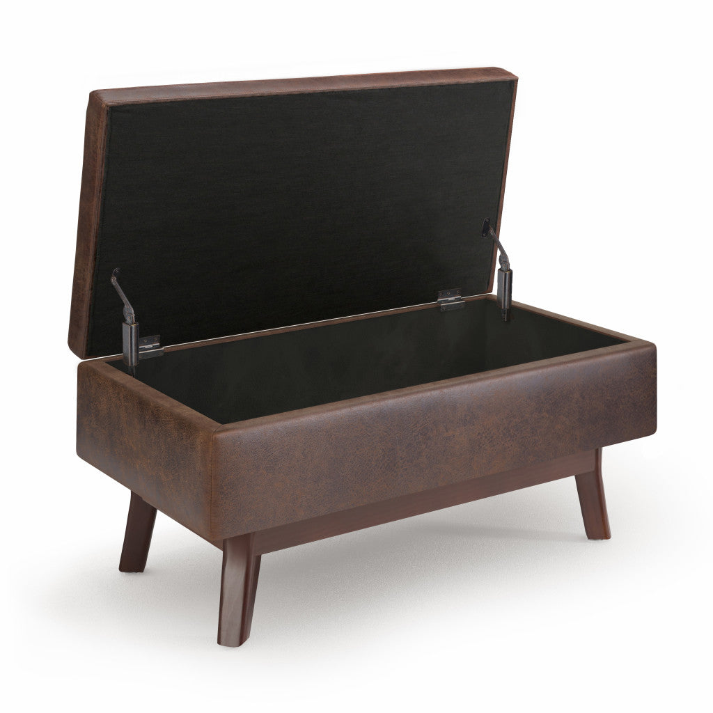 36" Chestnut And Brown Faux Leather Ottoman With Storage