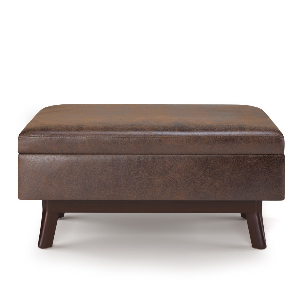 36" Chestnut And Brown Faux Leather Ottoman With Storage