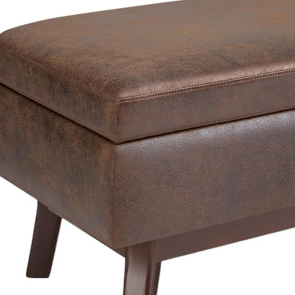 36" Chestnut And Brown Faux Leather Ottoman With Storage