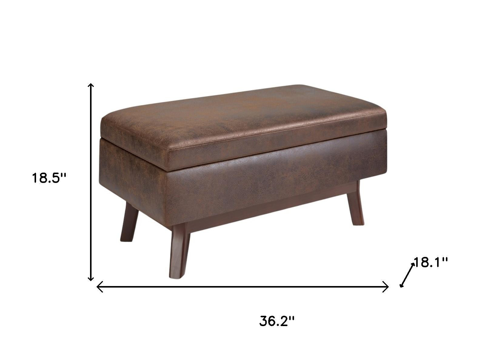 36" Chestnut And Brown Faux Leather Ottoman With Storage