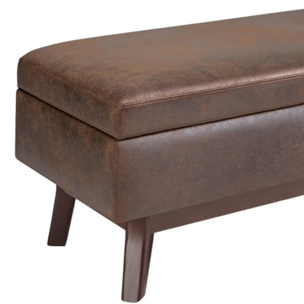 36" Chestnut And Brown Faux Leather Ottoman With Storage