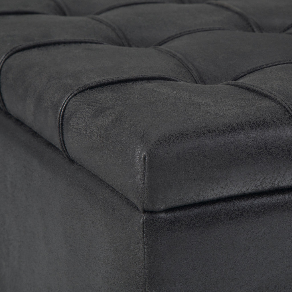 36" Black And Espresso Faux Leather Tufted Ottoman With Storage