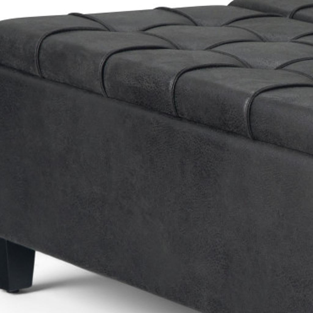 36" Black And Espresso Faux Leather Tufted Ottoman With Storage