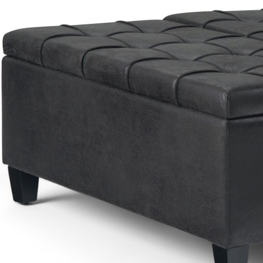 36" Black And Espresso Faux Leather Tufted Ottoman With Storage