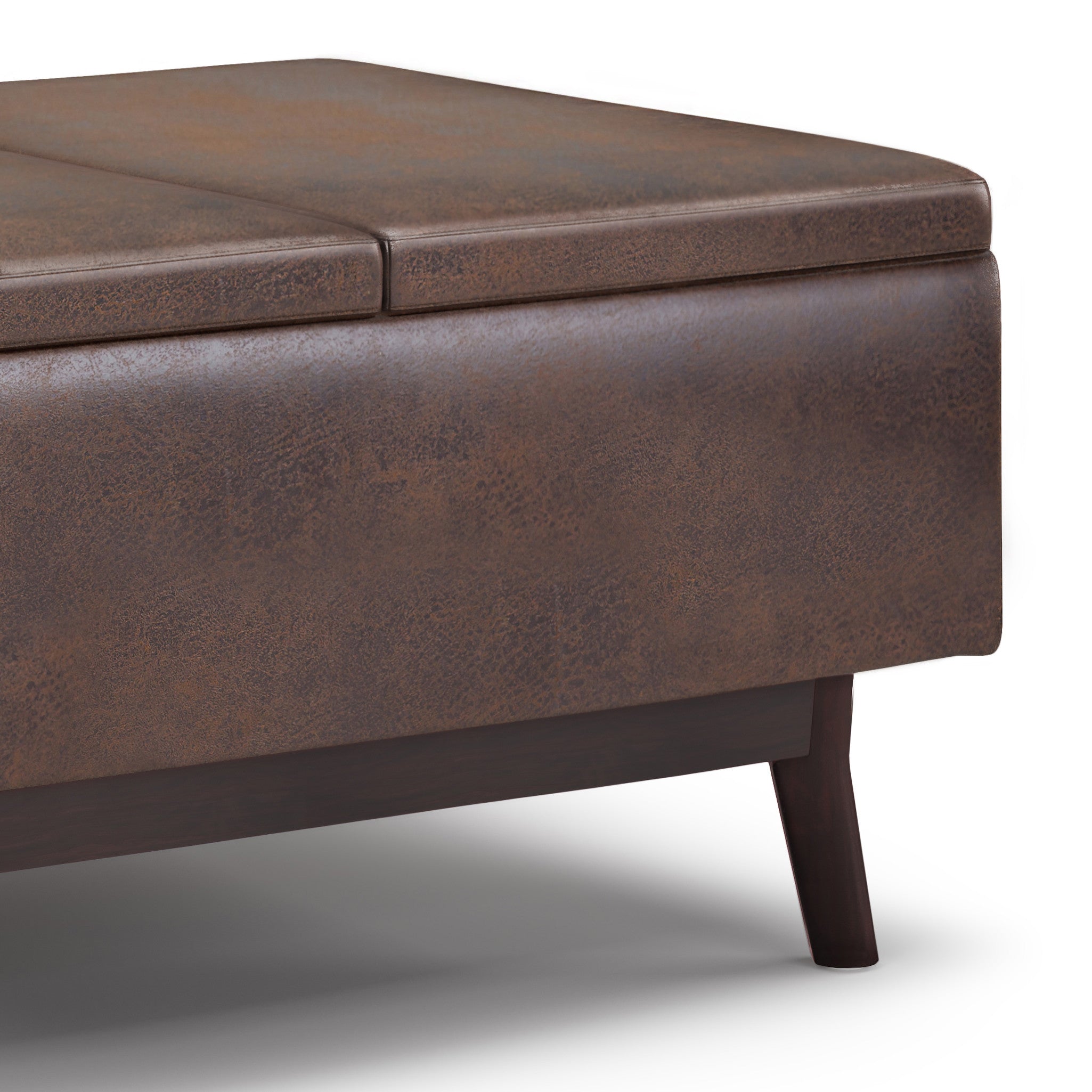 34" Chestnut And Brown Faux Leather Ottoman With Storage