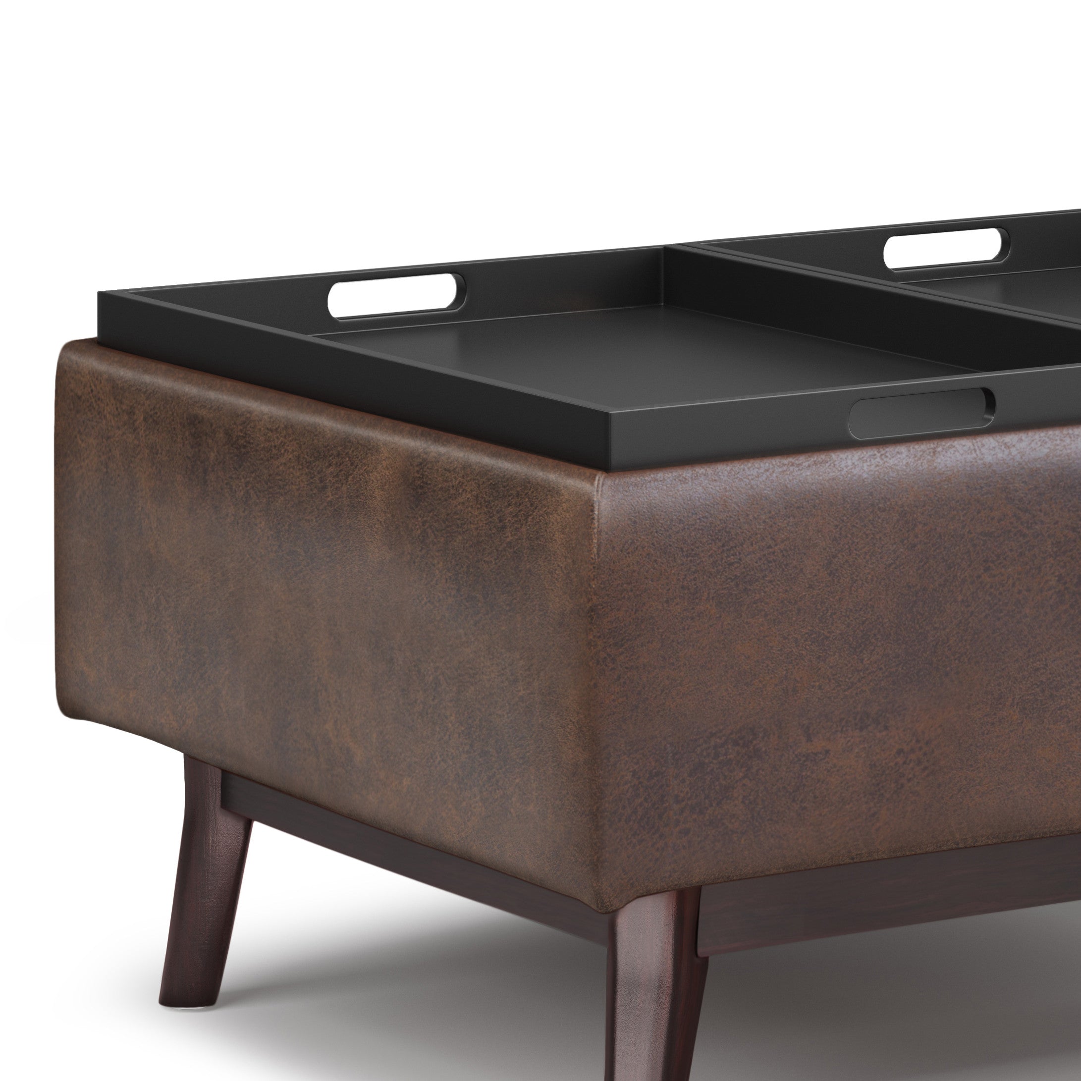 34" Chestnut And Brown Faux Leather Ottoman With Storage