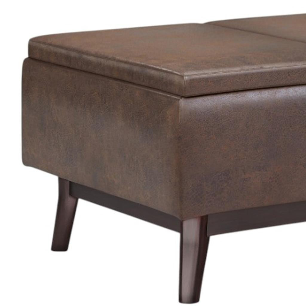 34" Chestnut And Brown Faux Leather Ottoman With Storage