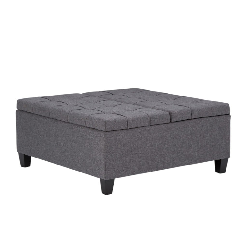 36" Slate Gray And Espresso Upholstery Tufted Ottoman With Storage