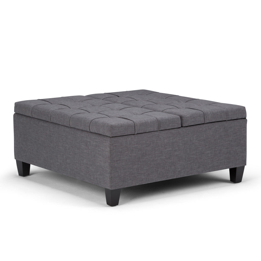 36" Slate Gray And Espresso Upholstery Tufted Ottoman With Storage