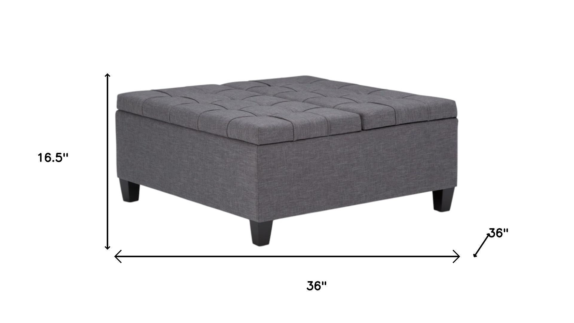 36" Slate Gray And Espresso Upholstery Tufted Ottoman With Storage