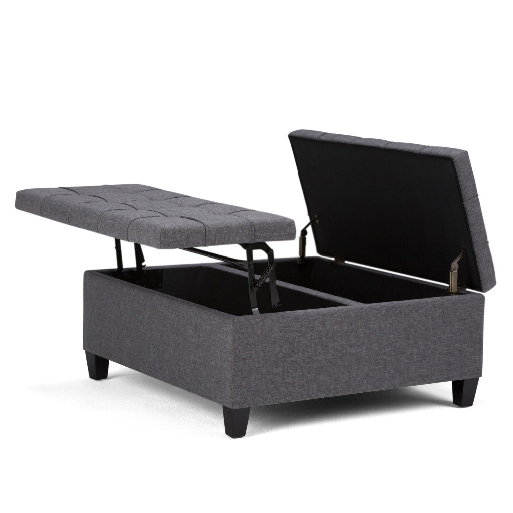 36" Slate Gray And Espresso Upholstery Tufted Ottoman With Storage