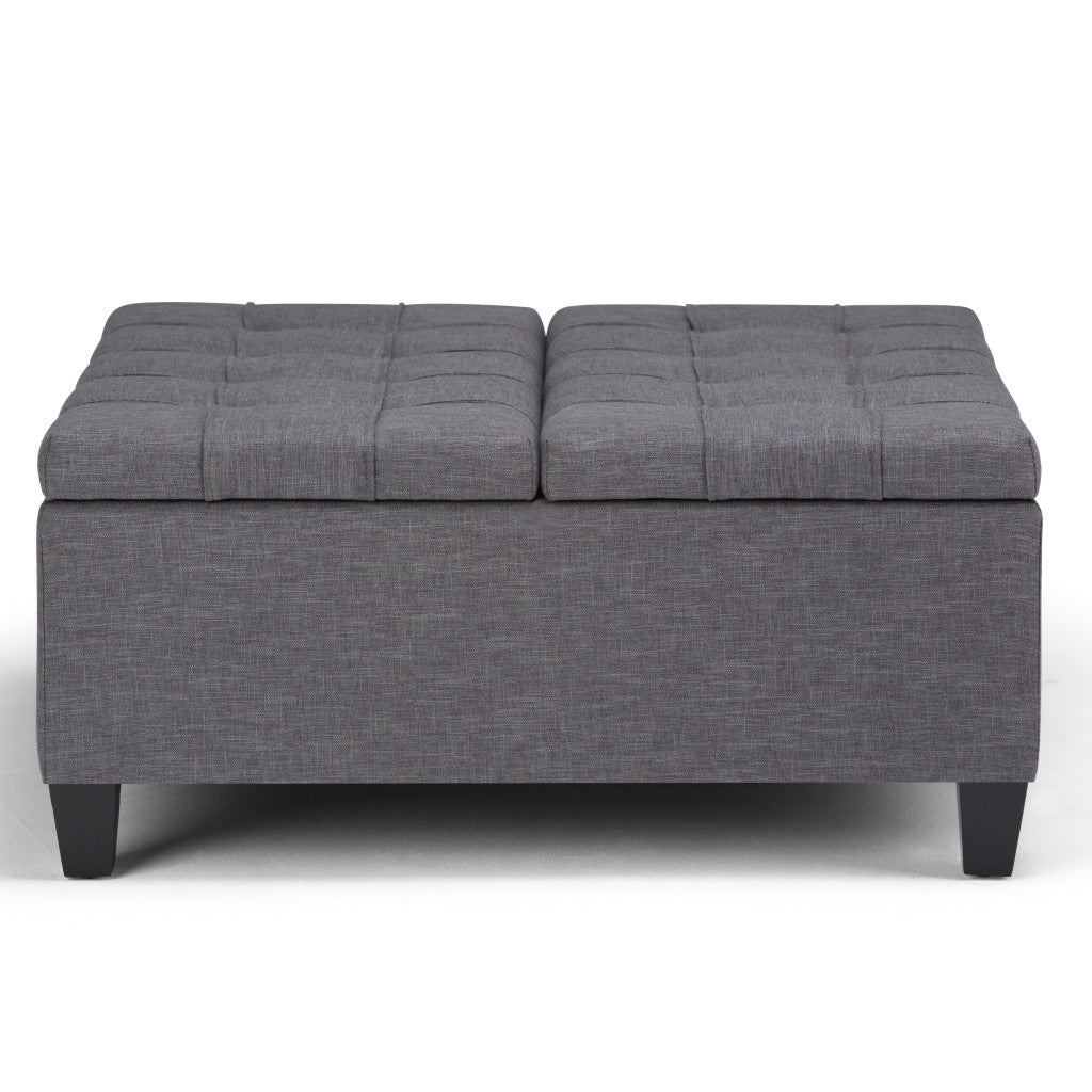 36" Slate Gray And Espresso Upholstery Tufted Ottoman With Storage