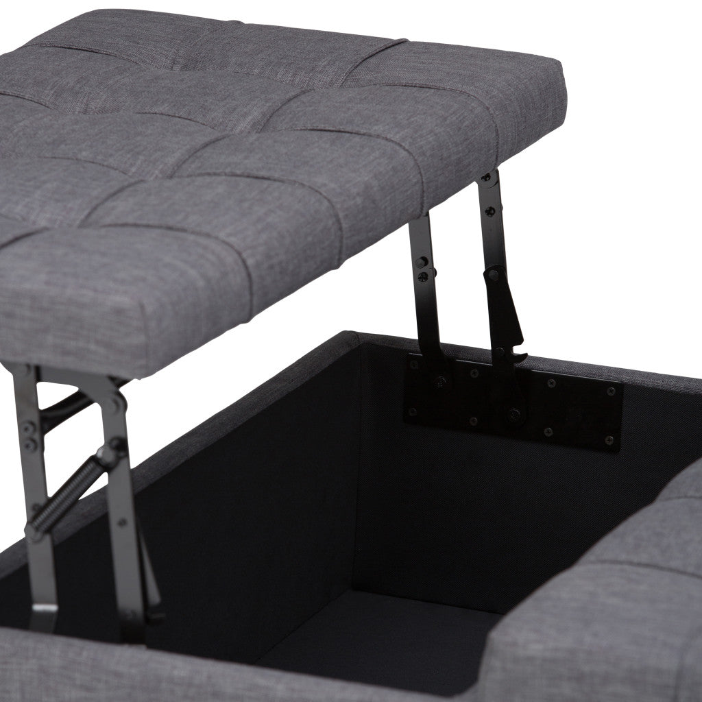 36" Slate Gray And Espresso Upholstery Tufted Ottoman With Storage