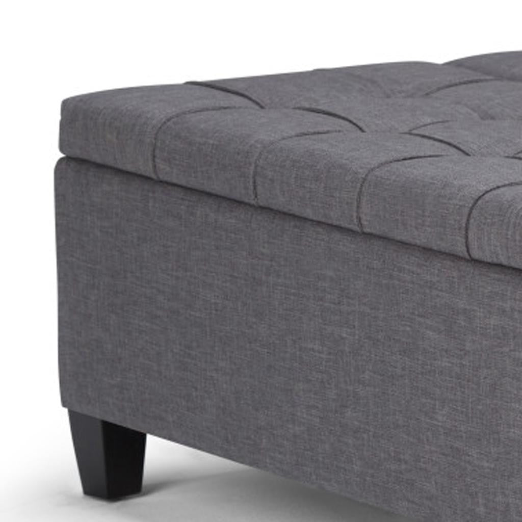 36" Slate Gray And Espresso Upholstery Tufted Ottoman With Storage