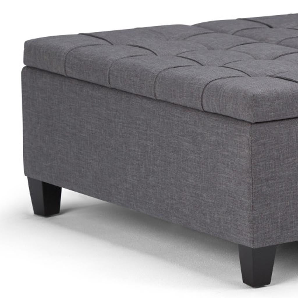 36" Slate Gray And Espresso Upholstery Tufted Ottoman With Storage
