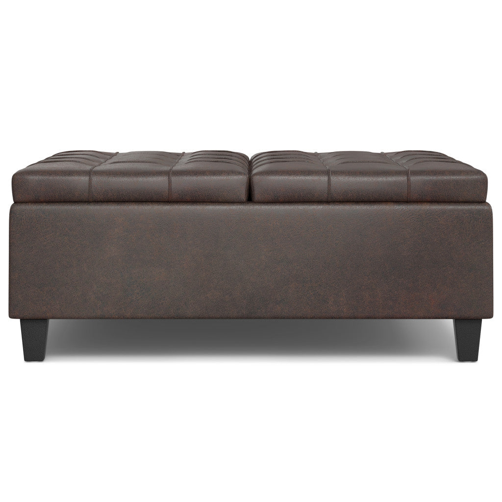 40" Brown Faux Leather Tufted Ottoman With Storage