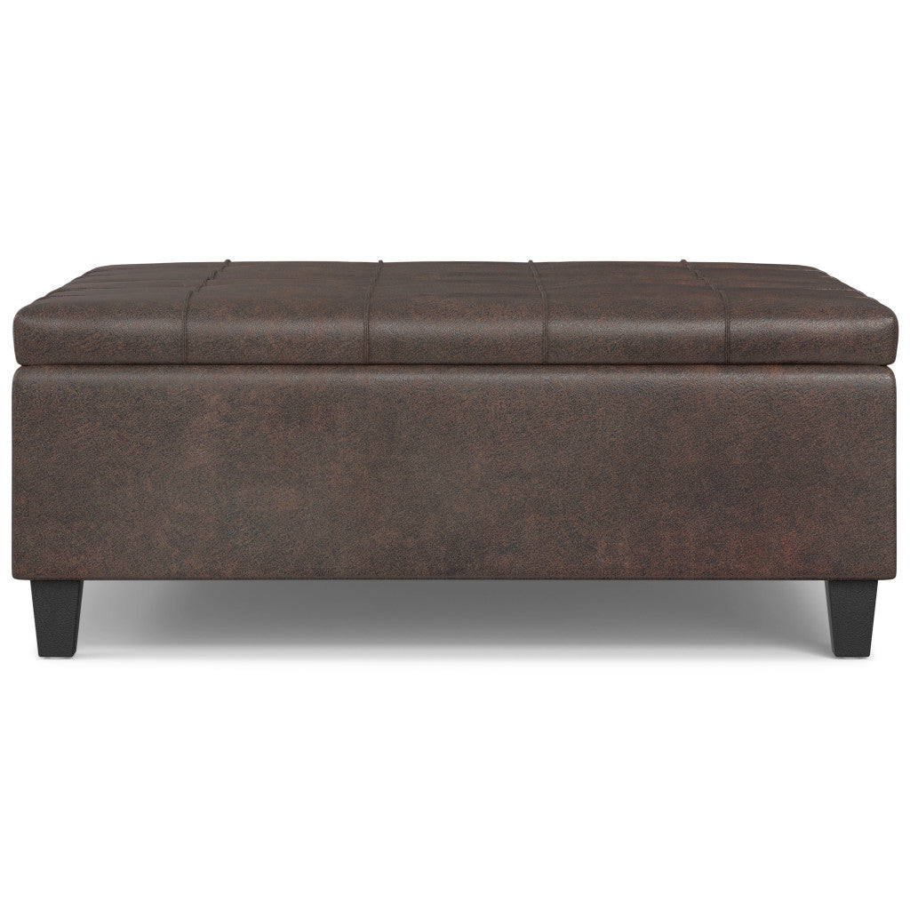 40" Brown Faux Leather Tufted Ottoman With Storage