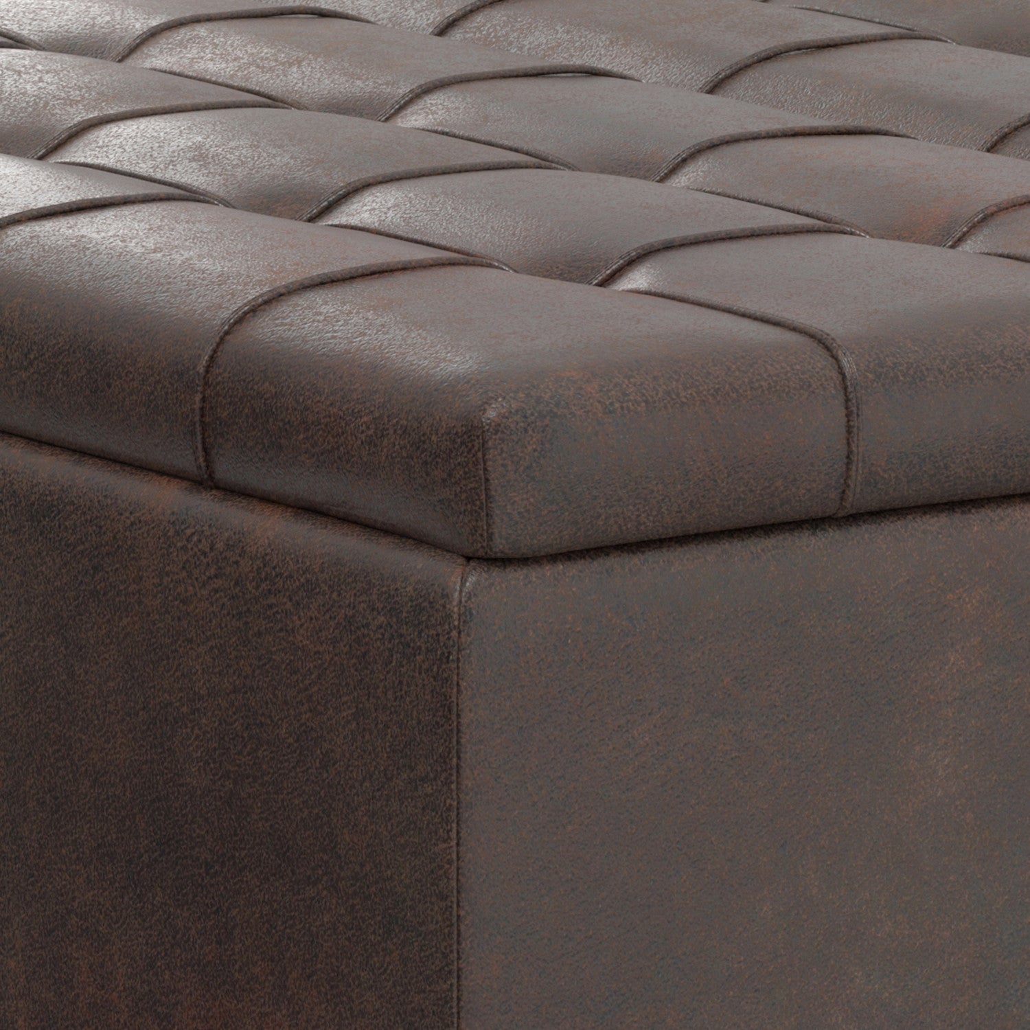 40" Brown Faux Leather Tufted Ottoman With Storage