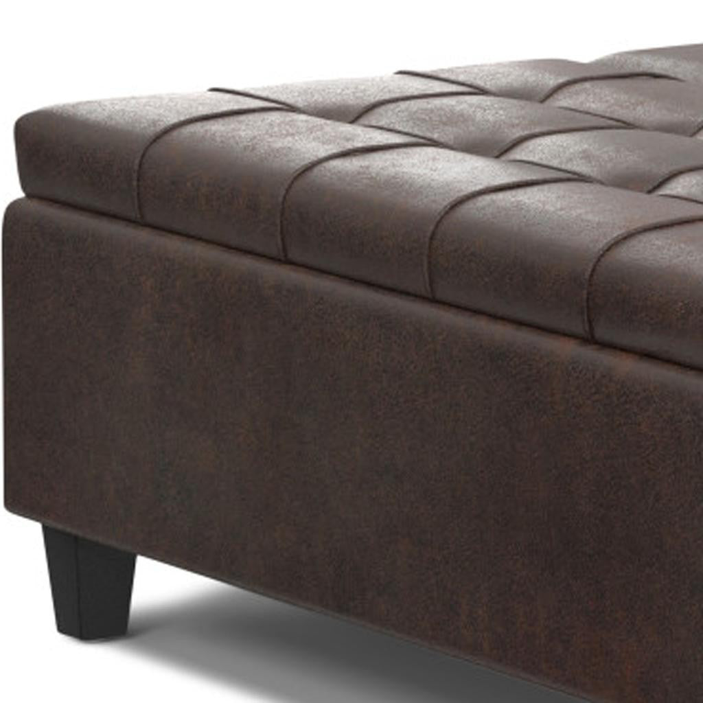 40" Brown Faux Leather Tufted Ottoman With Storage